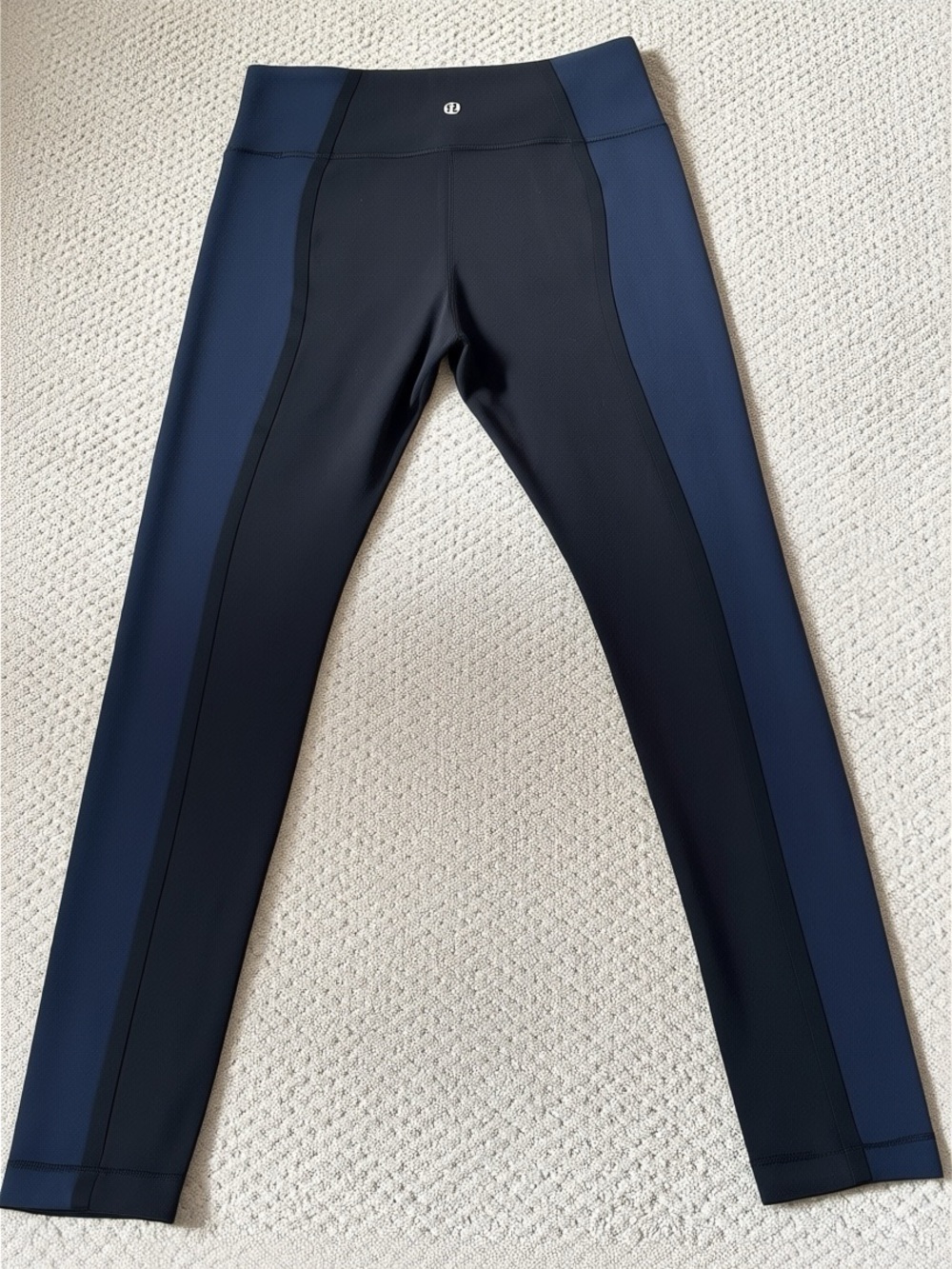 LULULEMON Wunder Under Black|Blue 2 Panel Colour Blocking|Leggings, Satin Detail
